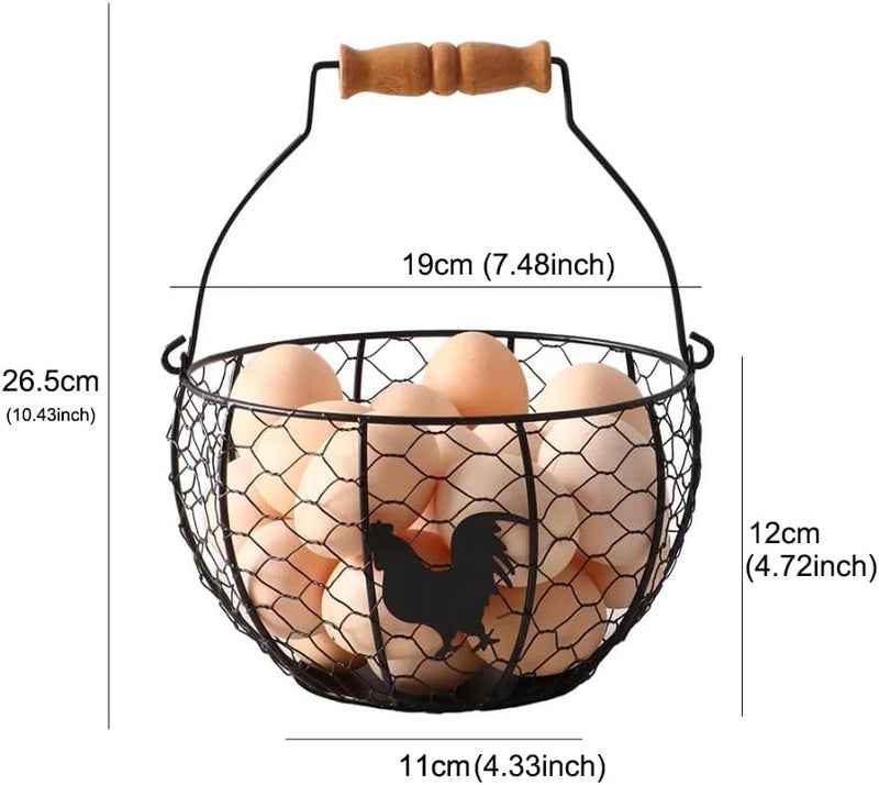 oskas Fresh Eggs Collecting Basket With Handle，Vintage Style Metal Wire Eggs Holder Basket for Countertop Kitchen Storage Bin - Image 1